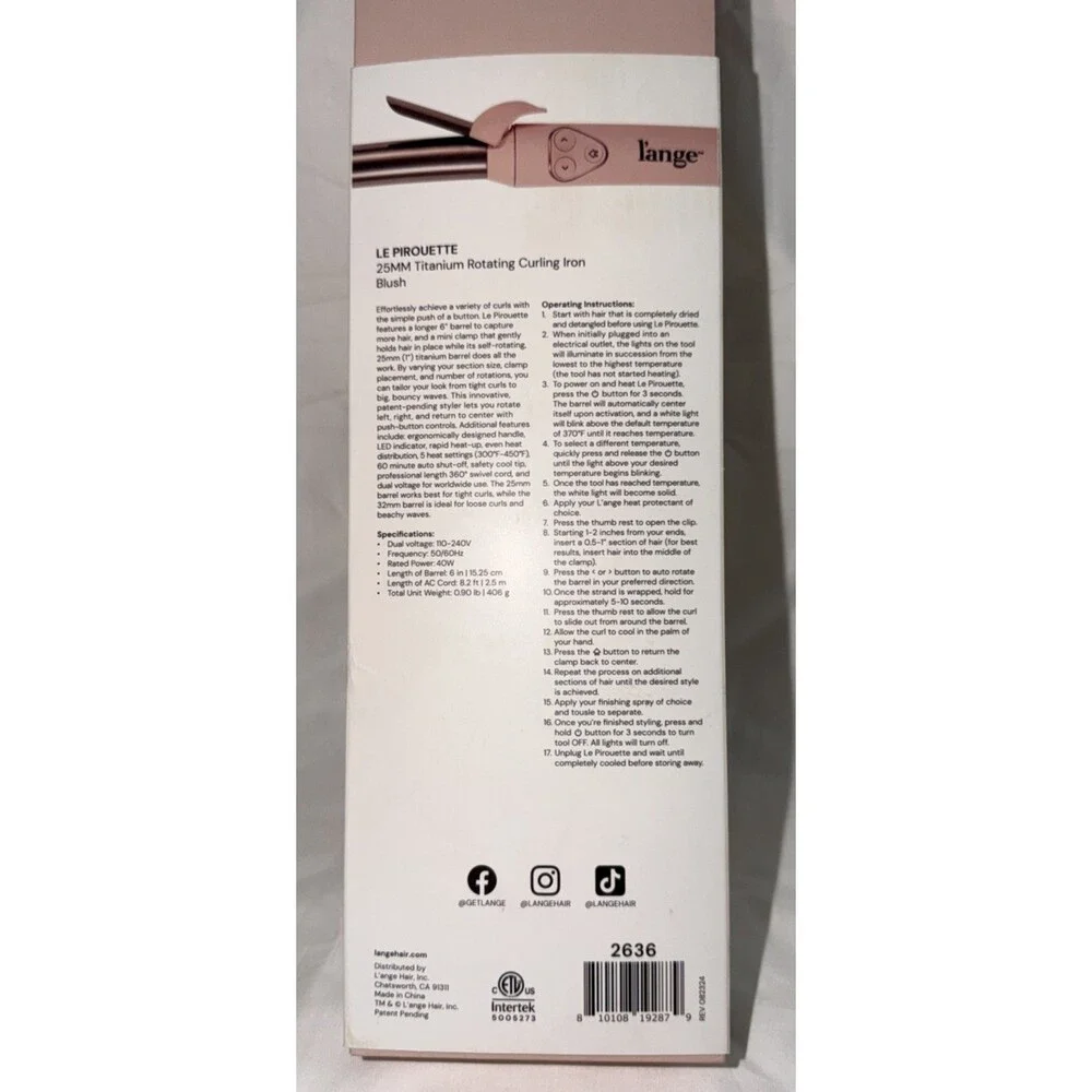l’ange Blush 25mm 1” Le Pirouette Titanium Rotating Curling Iron